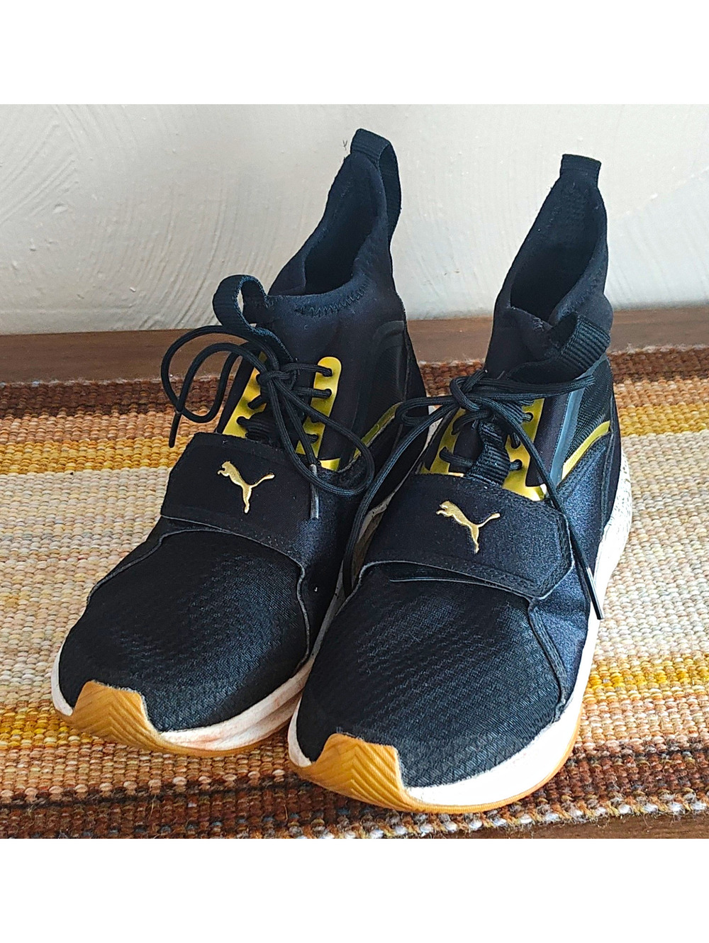PUMA Ignite Unisex Kids US 6 Black/Gold/White Mid Top Lace Athletic Sneaker